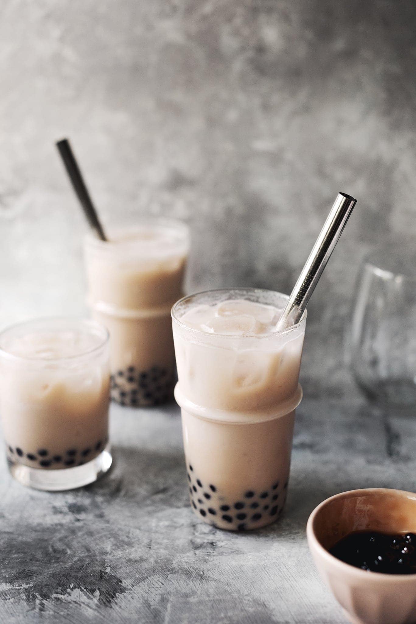 Taro milk bubble tea in glasses