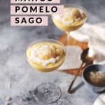 Mango sago in glasses topped with pomelo and coconut milk