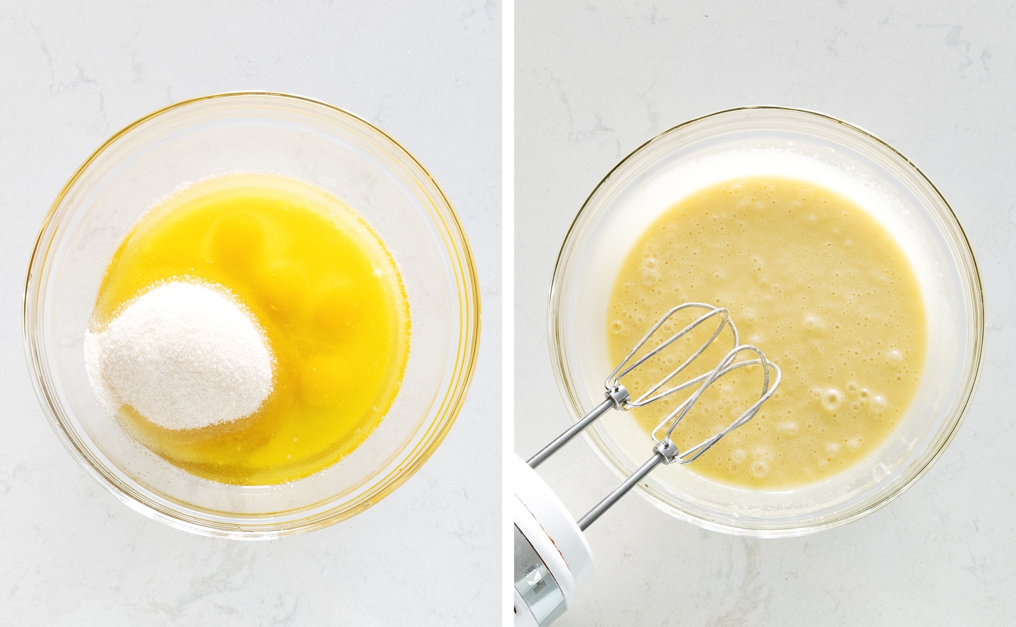 Mixing eggs and sugar in a bowl