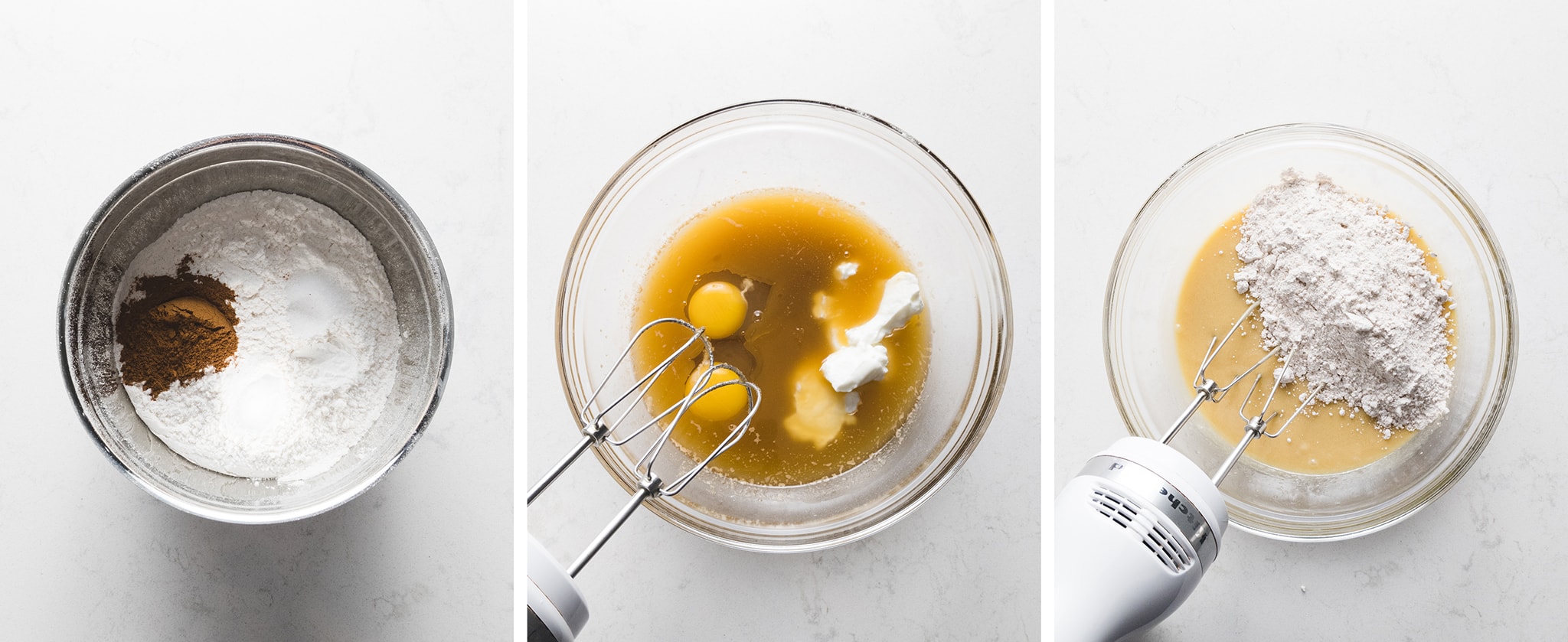 mixing wet and dry ingredients for cake batter