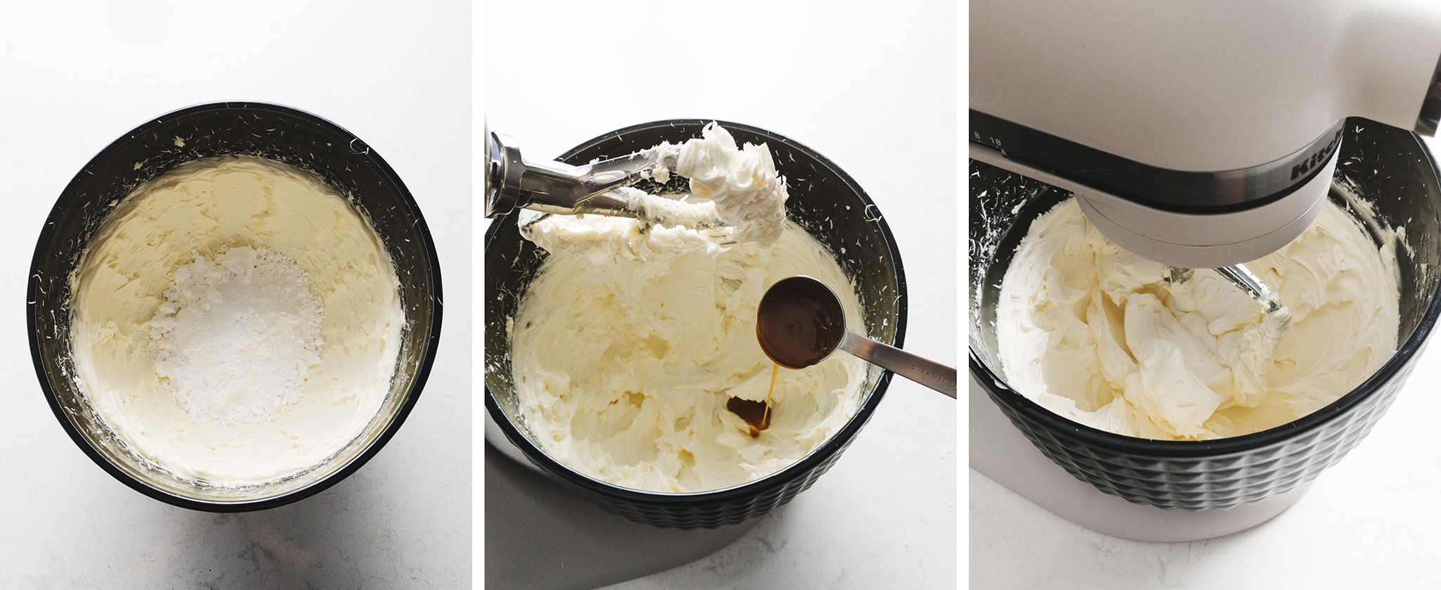 whipping caramel buttercream in a stand mixer