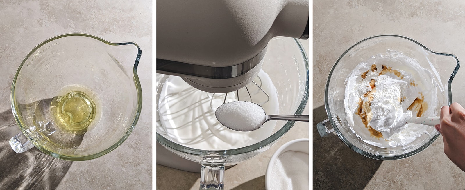 whipping meringue from egg whites in a stand mixer