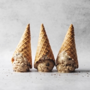 Three upside down waffle cone ice creams