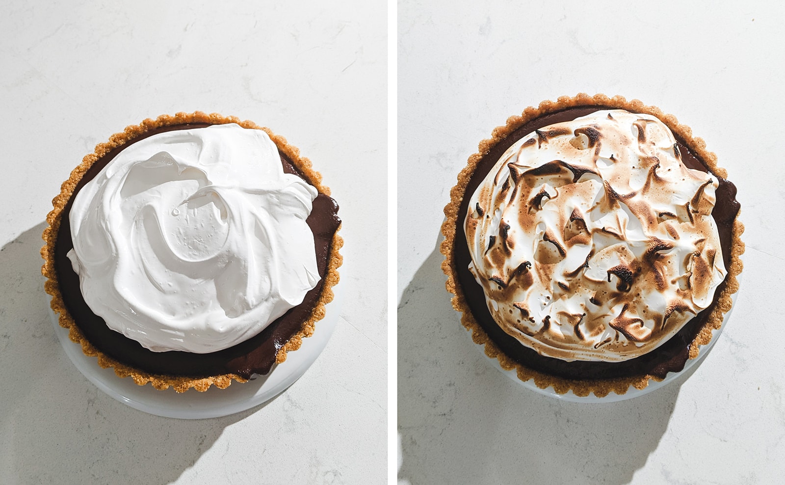 S’mores tart with untoasted and toasted meringue on top.