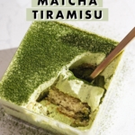 A scoop of matcha tiramisu resting in its container.