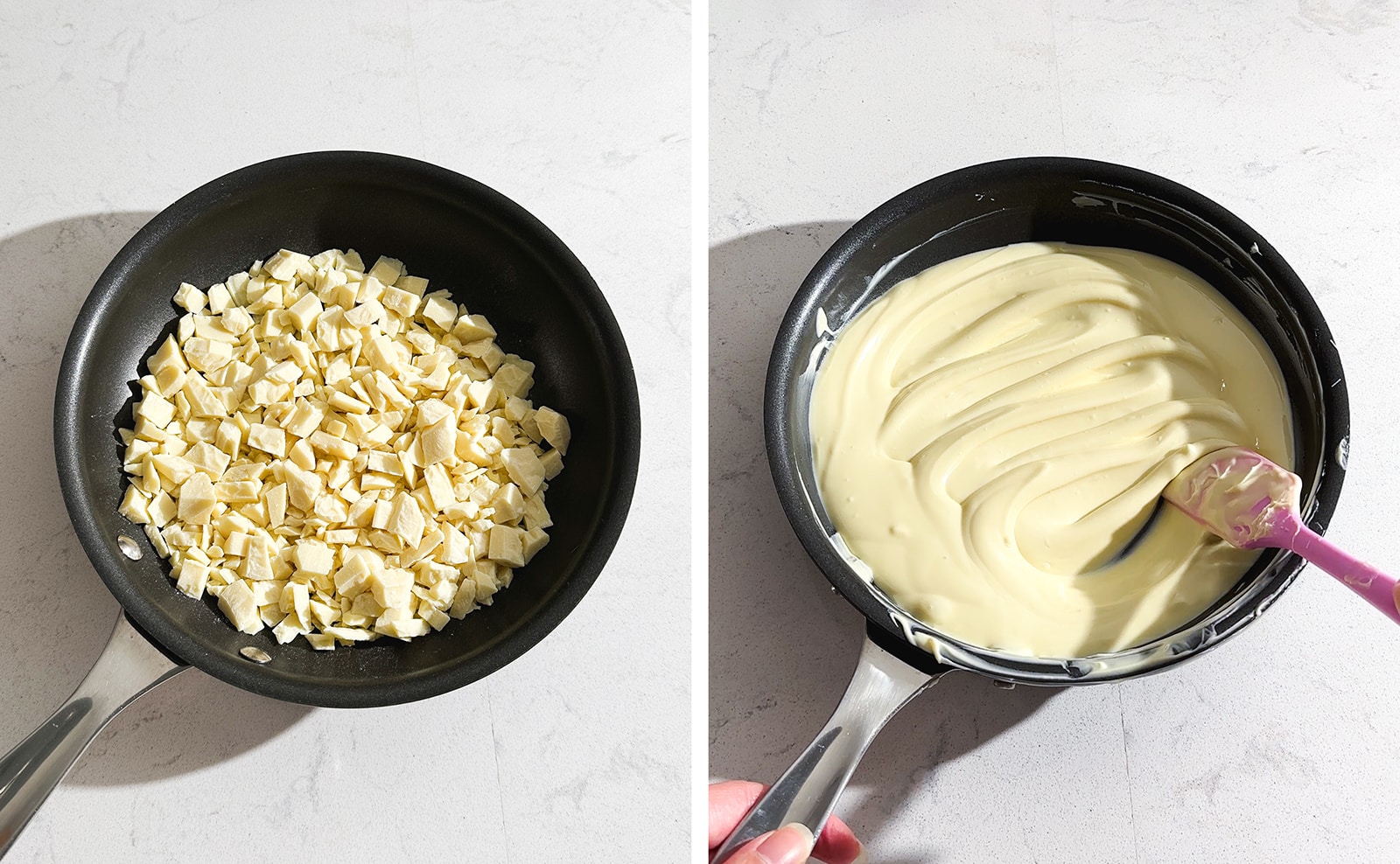 Melting white chocolate in a pan.
